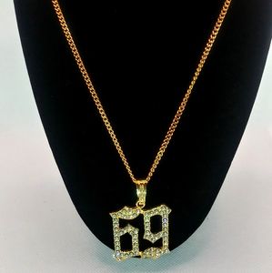 18ktgf cuban link necklace and iced 69 pendant